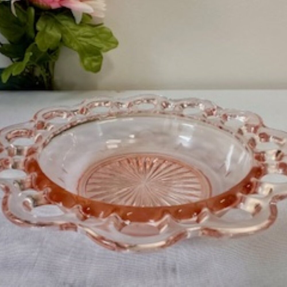 Anchor‎ Hocking Old Colony Lace Edge Pink Depression Glass Bowl Vintage